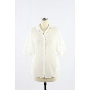 VINCE White Cupro Cotton Blend Voile Short Sleeve Popover Blouse Top, Size XS